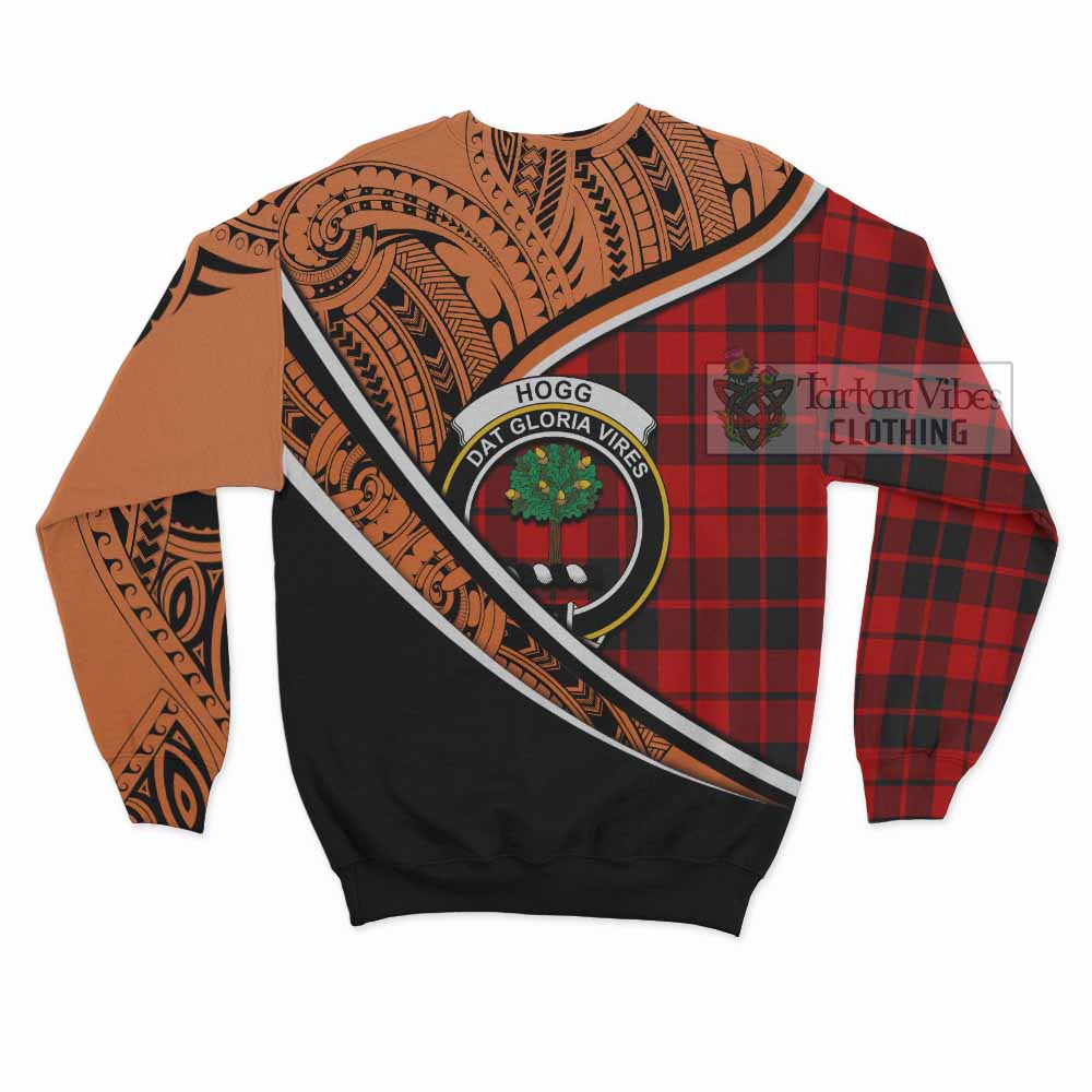 Tartan Vibes Clothing Hogg (Hog) Crest Tartan Sweatshirt with Maori Tattoo Style - Orange Version