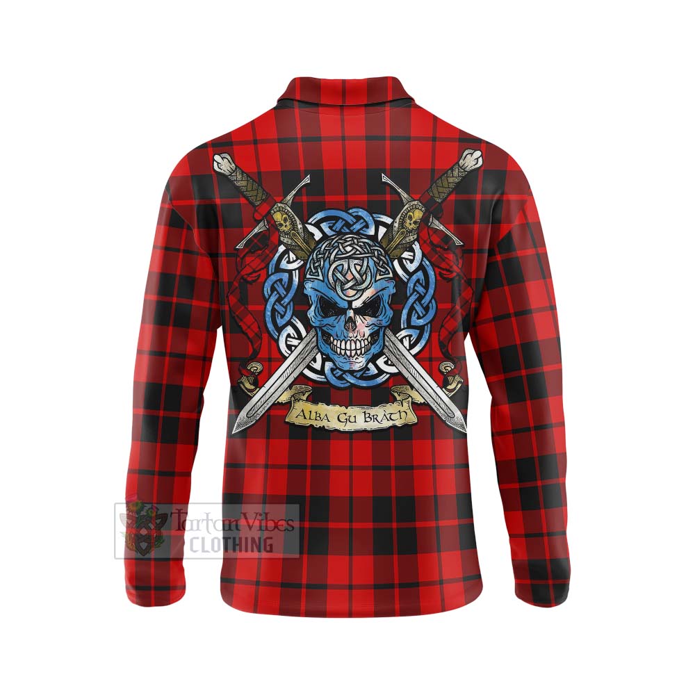 Tartan Vibes Clothing Hogg (Hog) Tartan Long Sleeve Polo Shirt with Family Crest Celtic Skull Style