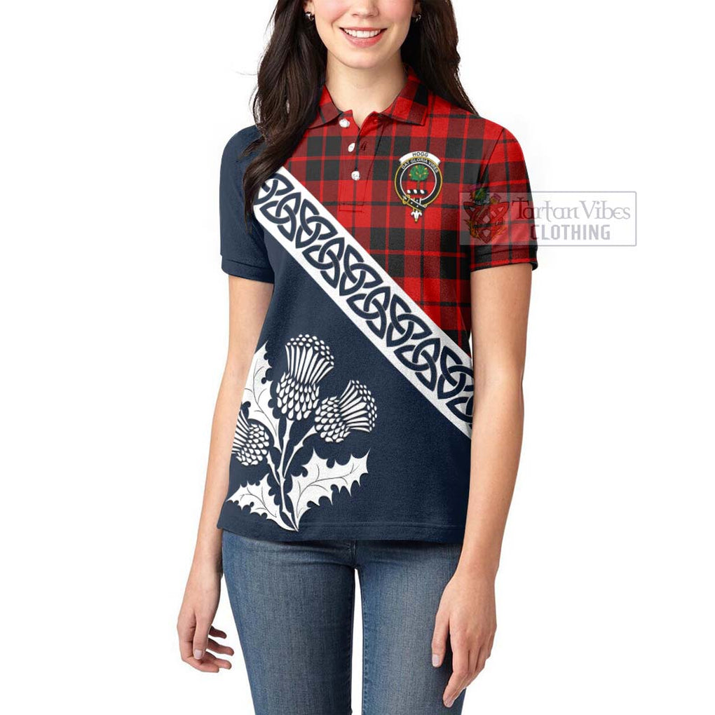 Tartan Vibes Clothing Hogg (Hog) Tartan Women's Polo Shirt Featuring Thistle and Scotland Map