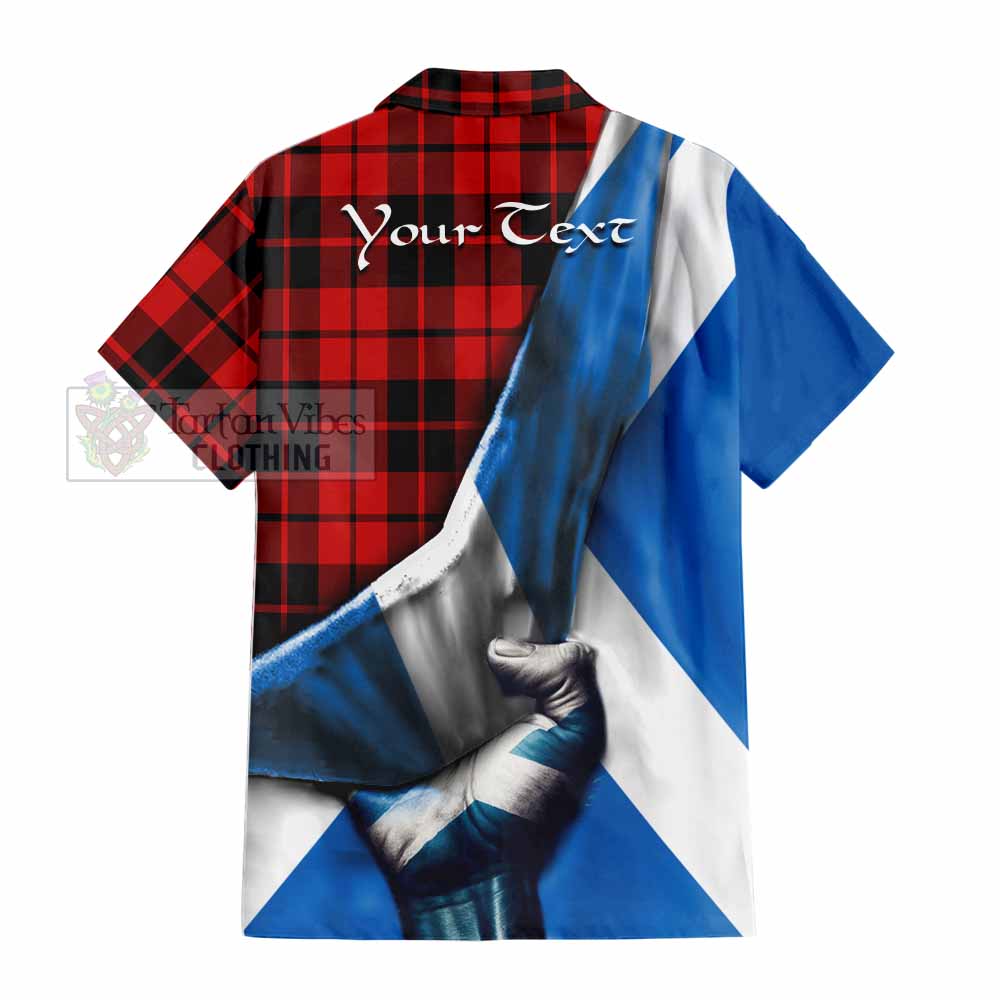 Tartan Vibes Clothing Hogg (Hog) Tartan Short Sleeve Button Shirt with Family Crest Scotland Patriotic Style