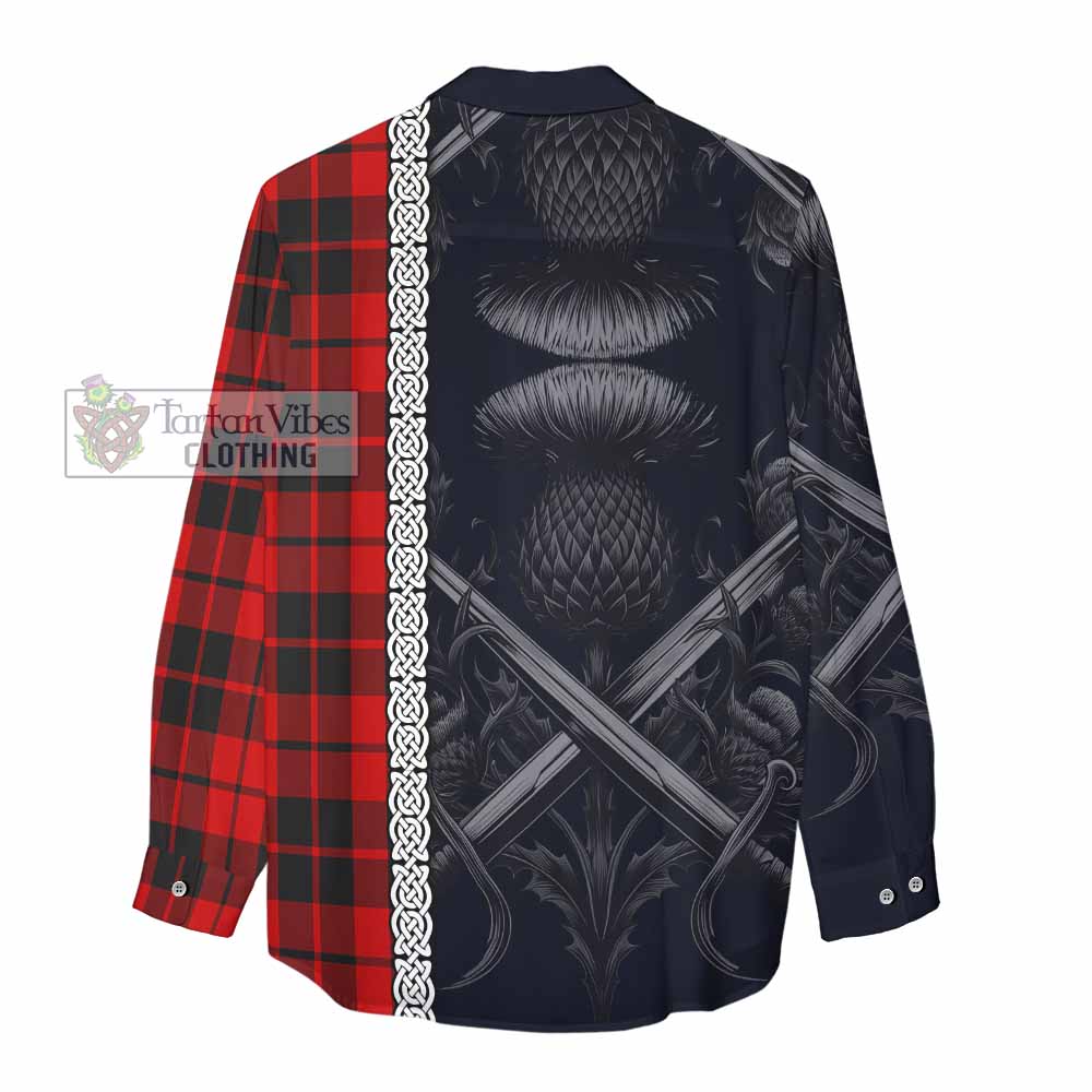 Tartan Vibes Clothing Hogg (Hog) Tartan Women's Casual Shirt with Family Crest Cross Sword Thistle Celtic Vibes