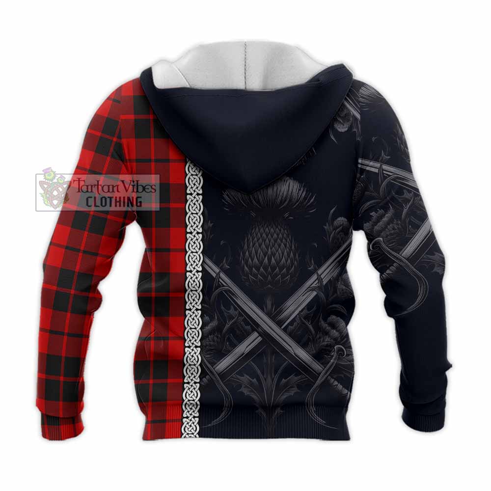 Tartan Vibes Clothing Hogg (Hog) Tartan Knitted Hoodie with Family Crest Cross Sword Thistle Celtic Vibes