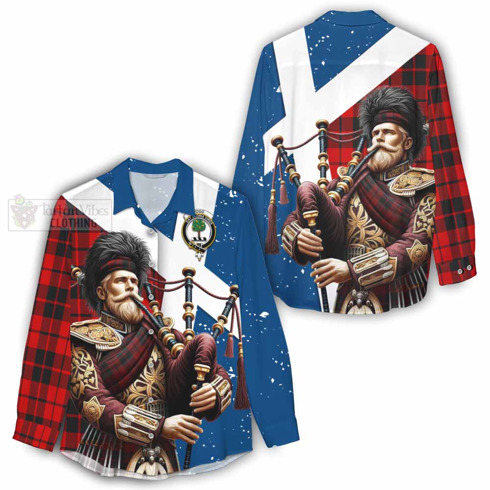 Tartan Vibes Clothing Hogg (Hog) Tartan Women's Casual Shirt with Family Crest Scottish Bagpiper Vibes