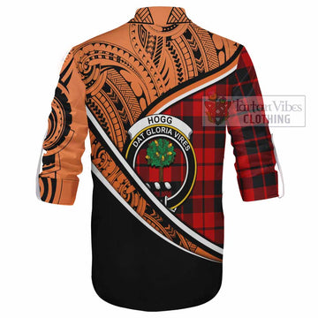 Hogg (Hog) Crest Tartan Ghillie Kilt Shirt with Polynesian Vibes Style - Orange Version