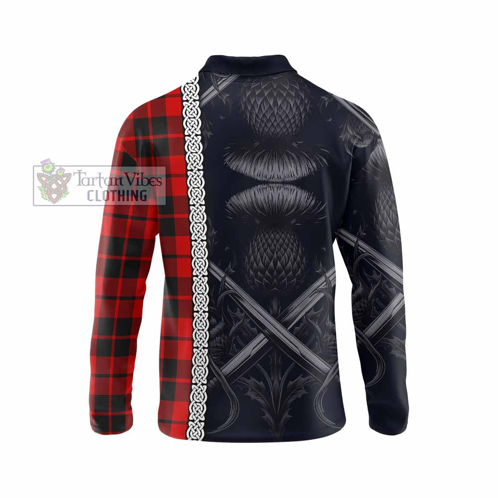 Tartan Vibes Clothing Hogg (Hog) Tartan Long Sleeve Polo Shirt with Family Crest Cross Sword Thistle Celtic Vibes