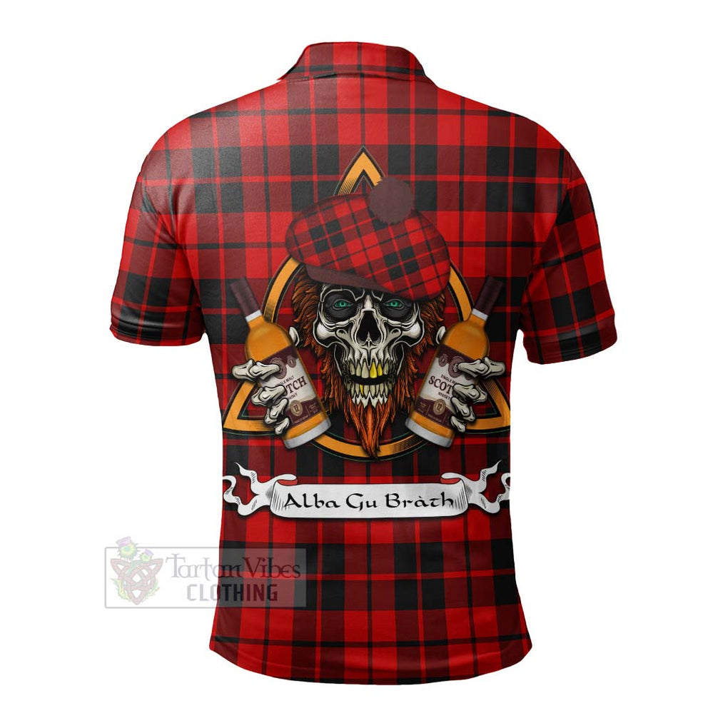 Tartan Vibes Clothing Hogg (Hog) Tartan Polo Shirt with Family Crest and Bearded Skull Holding Bottles of Whiskey