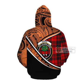 Hogg (Hog) Crest Tartan Cotton Hoodie with Polynesian Vibes Style - Orange Version