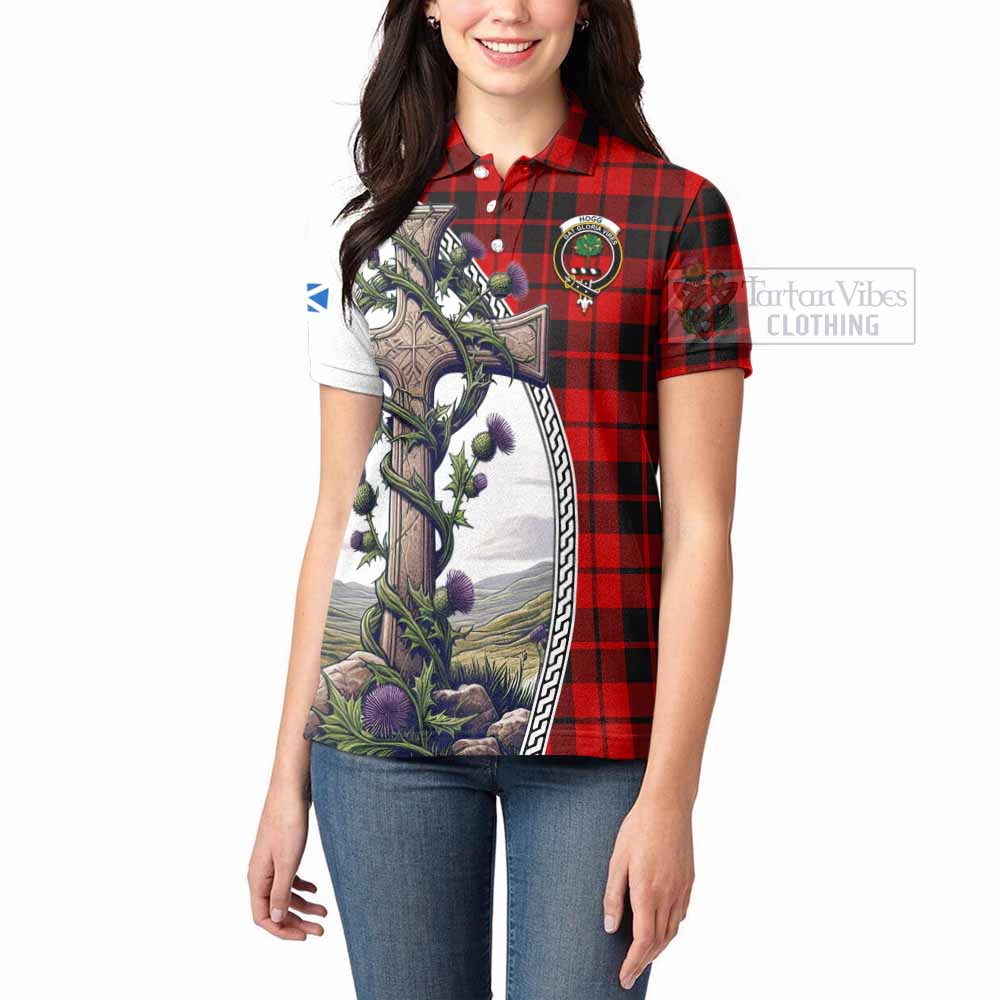 Tartan Vibes Clothing Hogg (Hog) Tartan Women's Polo Shirt with Family Crest and St. Andrew's Cross Accented by Thistle Vines