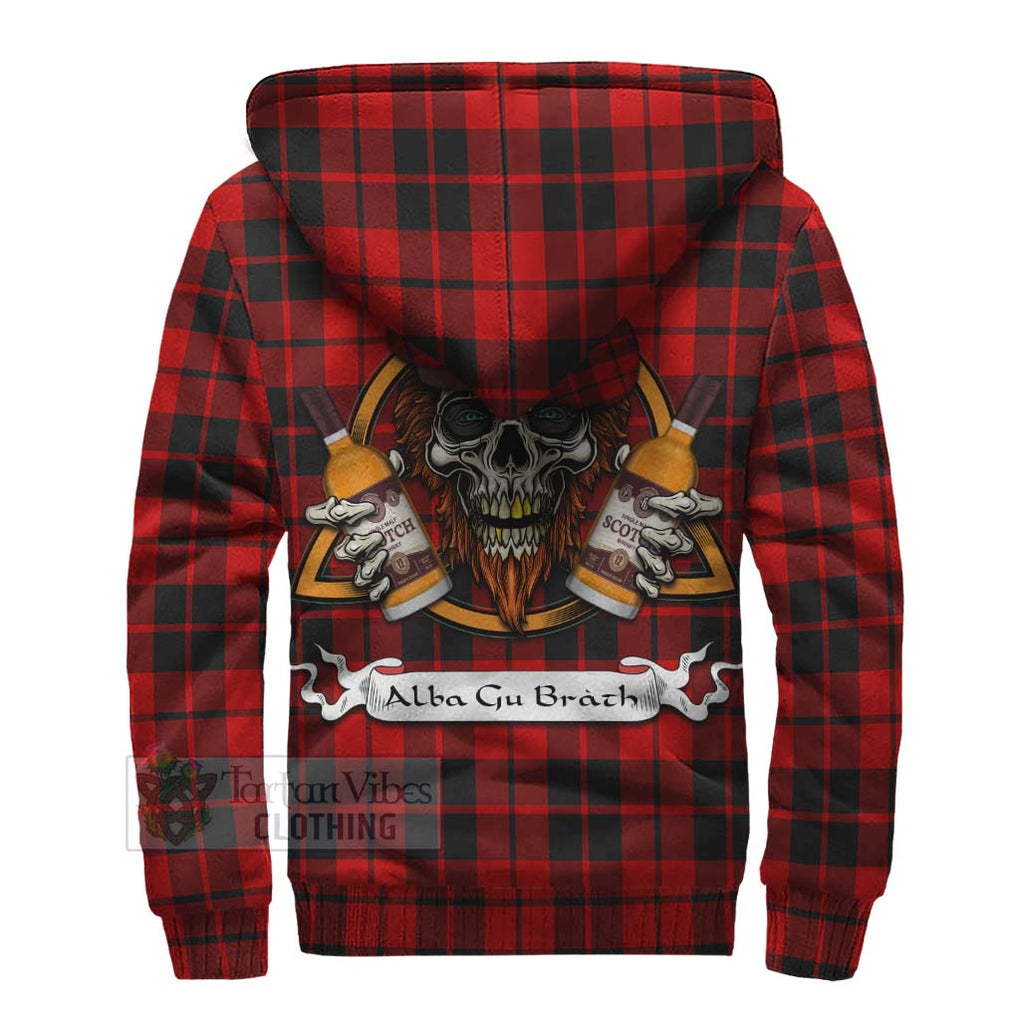 Tartan Vibes Clothing Hogg (Hog) Tartan Sherpa Hoodie with Family Crest and Bearded Skull Holding Bottles of Whiskey