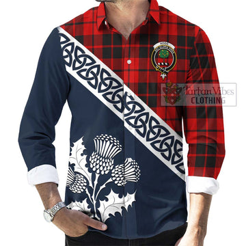 Hogg (Hog) Tartan Long Sleeve Button Shirt Featuring Thistle and Scotland Map