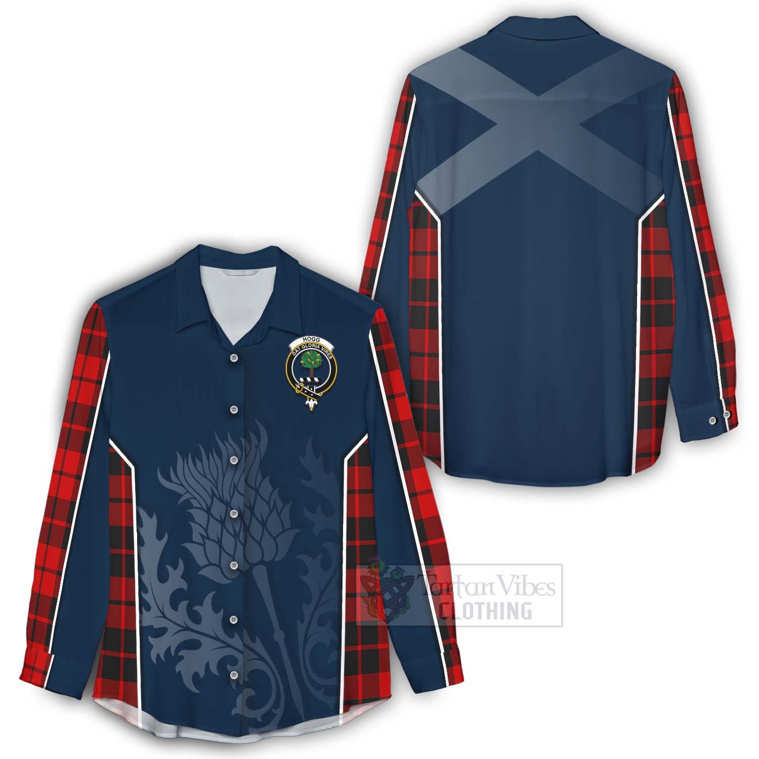 Tartan Vibes Clothing Hogg (Hog) Tartan Women's Casual Shirt with Family Crest and Scottish Thistle Vibes Sport Style