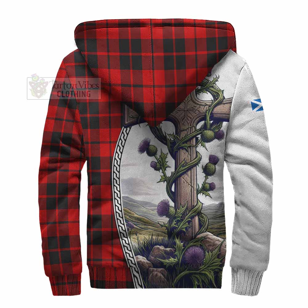 Tartan Vibes Clothing Hogg (Hog) Tartan Sherpa Hoodie with Family Crest and St. Andrew's Cross Accented by Thistle Vines