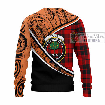 Hogg (Hog) Crest Tartan Knitted Sweater with Polynesian Vibes Style - Orange Version