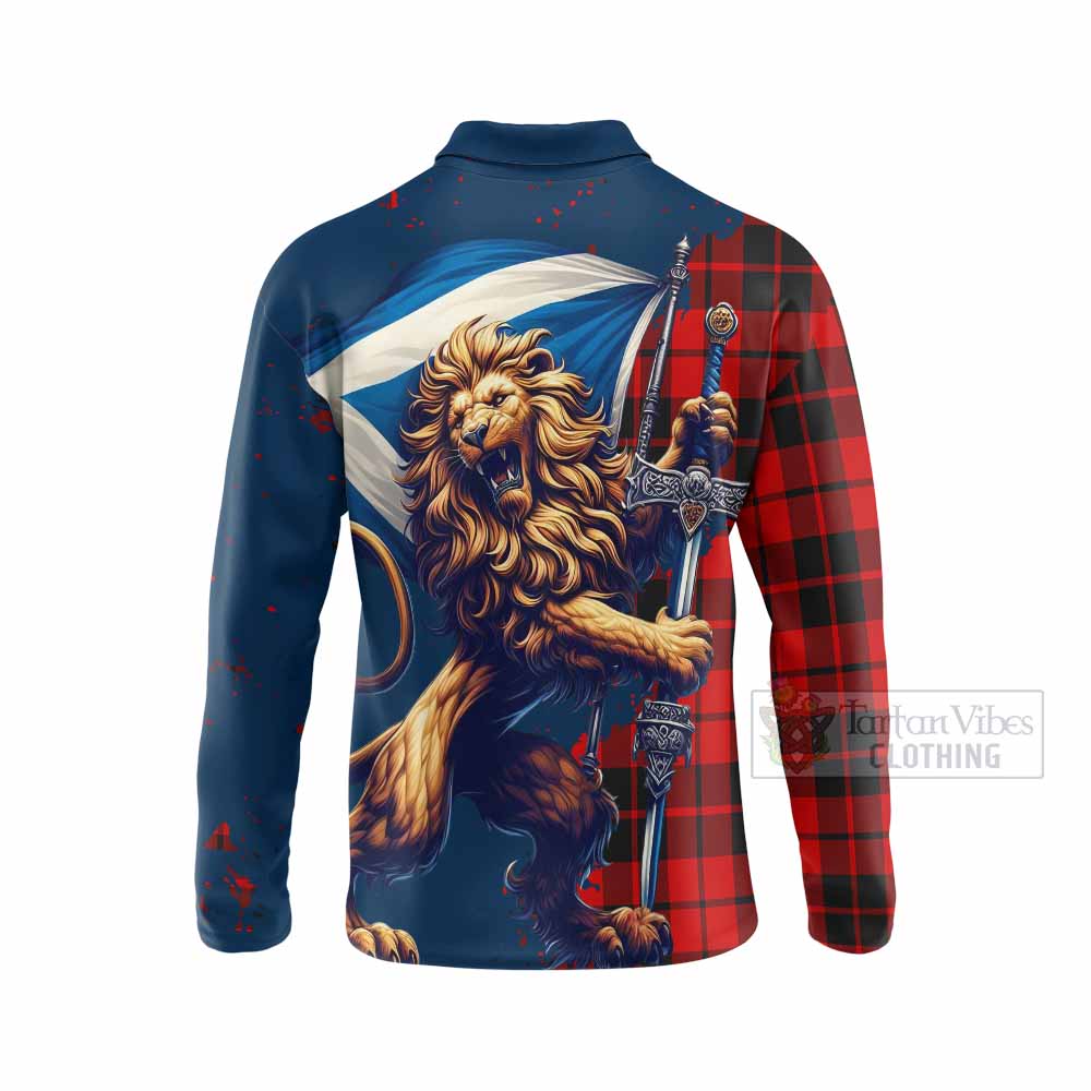 Tartan Vibes Clothing Hogg (Hog) Tartan Family Crest Long Sleeve Polo Shirt with Scottish Majestic Lion