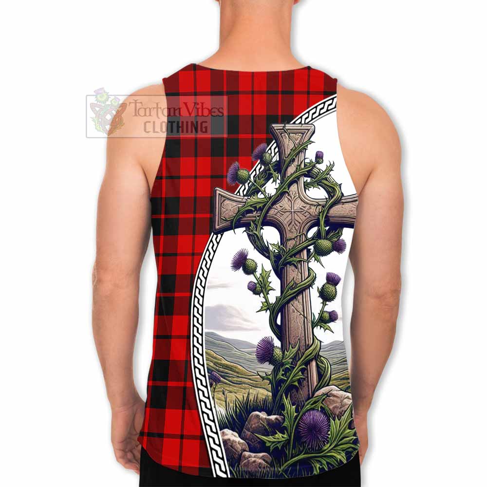 Tartan Vibes Clothing Hogg (Hog) Tartan Men's Tank Top with Family Crest and St. Andrew's Cross Accented by Thistle Vines