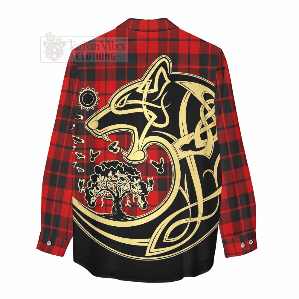 Tartan Vibes Clothing Hogg (Hog) Tartan Women's Casual Shirt with Family Crest Celtic Wolf Style