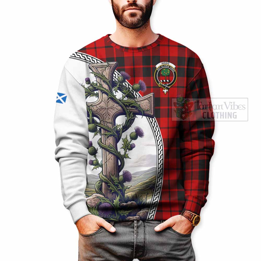 Tartan Vibes Clothing Hogg (Hog) Tartan Sweatshirt with Family Crest and St. Andrew's Cross Accented by Thistle Vines