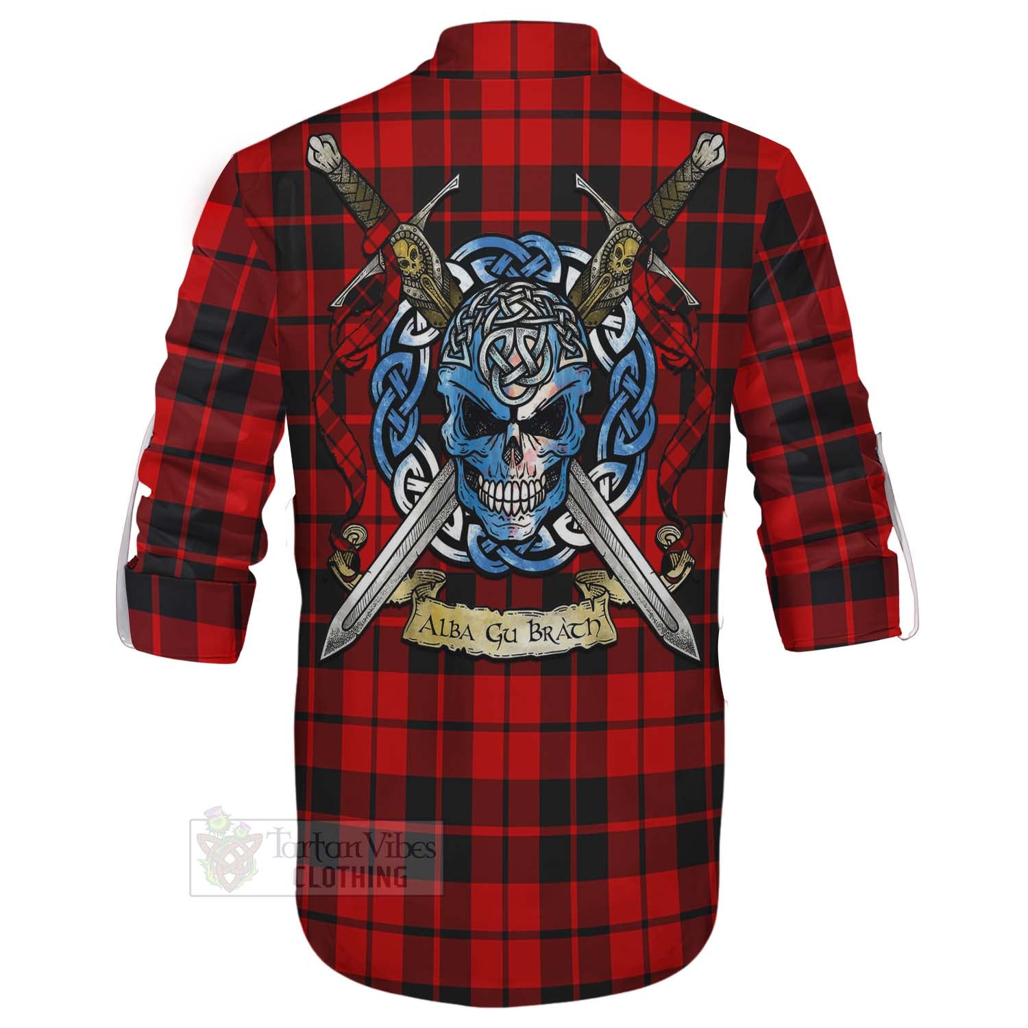 Tartan Vibes Clothing Hogg (Hog) Tartan Ghillie Kilt Shirt with Family Crest Celtic Skull Style