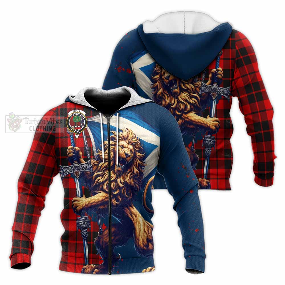 Tartan Vibes Clothing Hogg (Hog) Tartan Family Crest Knitted Hoodie with Scottish Majestic Lion