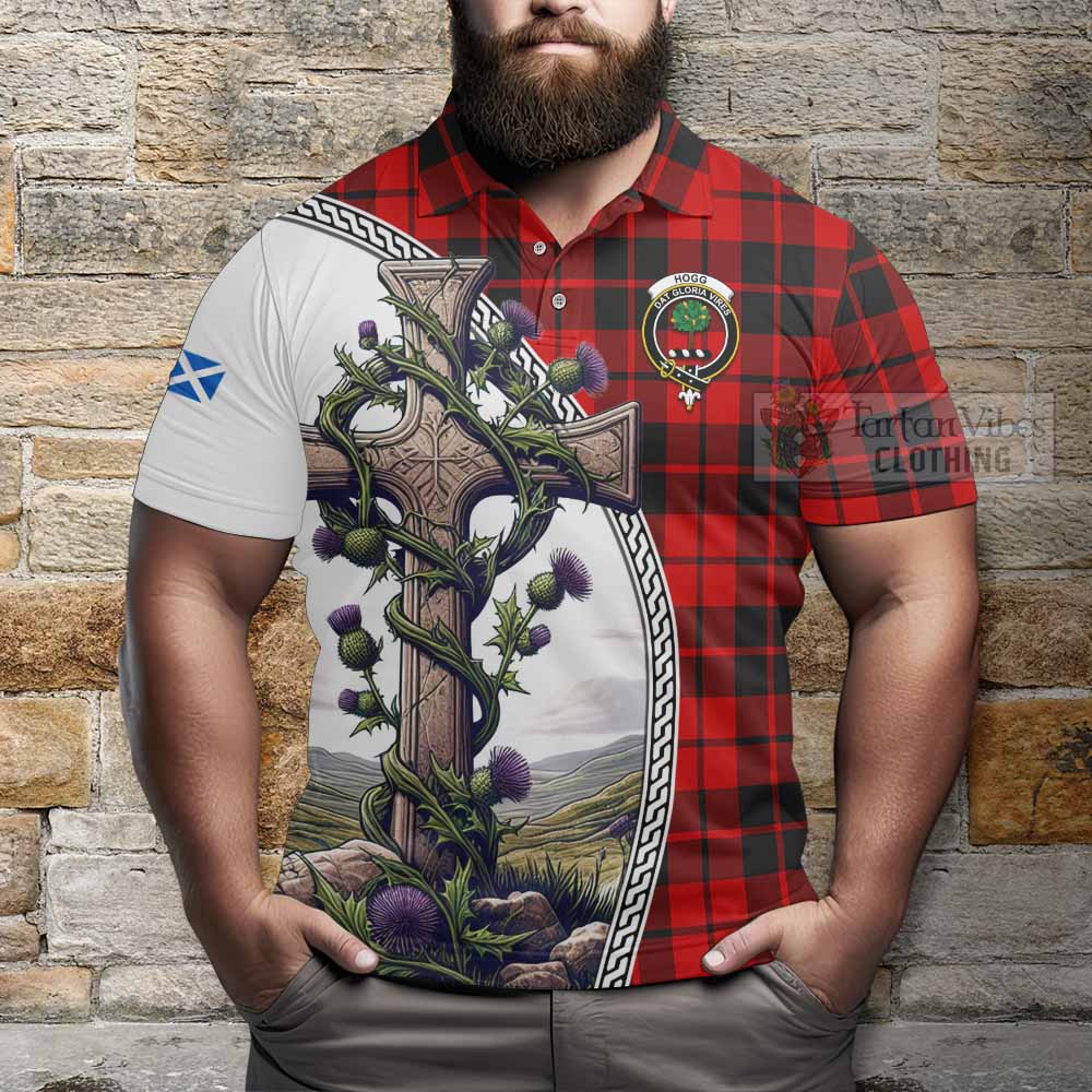 Tartan Vibes Clothing Hogg (Hog) Tartan Polo Shirt with Family Crest and St. Andrew's Cross Accented by Thistle Vines