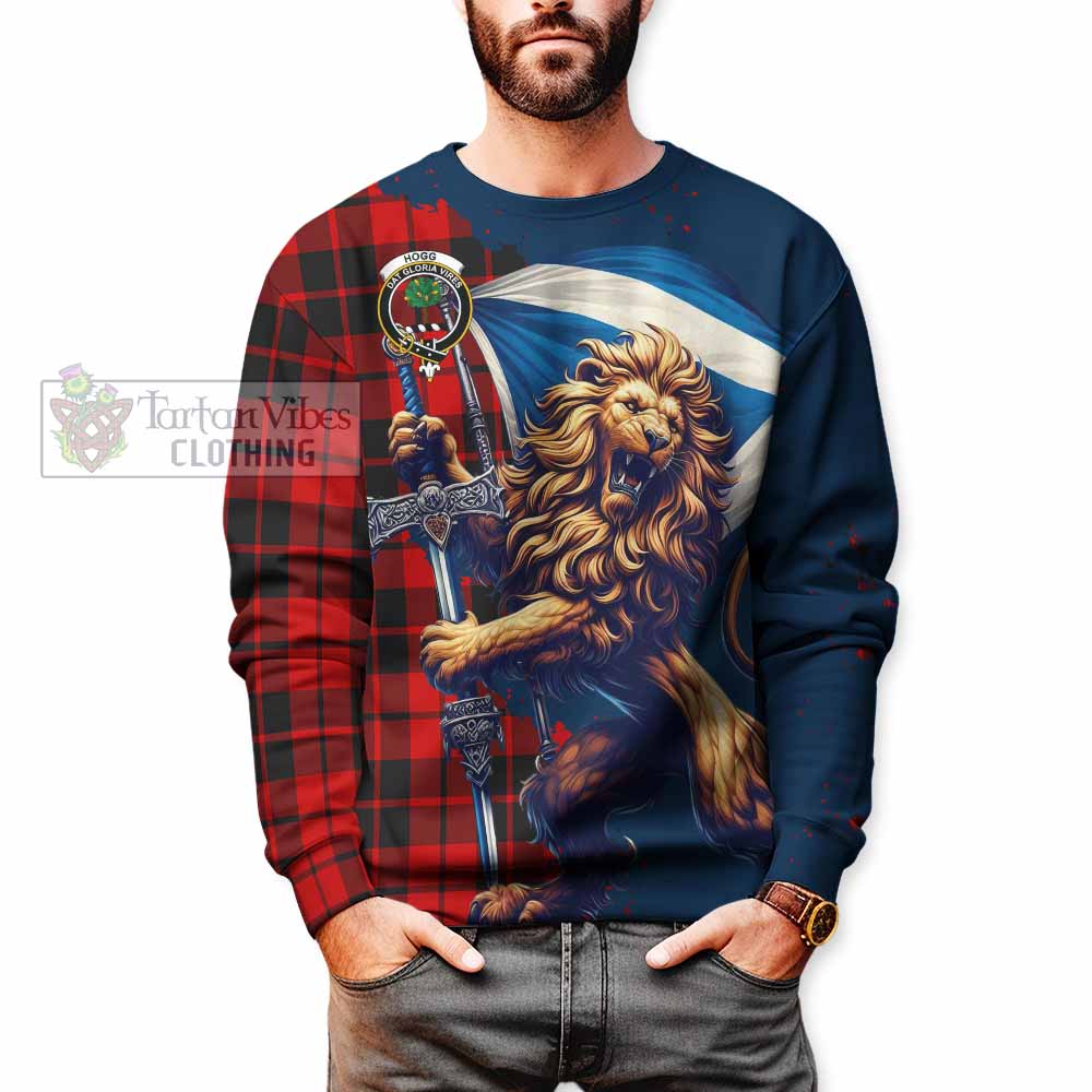 Tartan Vibes Clothing Hogg (Hog) Tartan Family Crest Sweatshirt with Scottish Majestic Lion