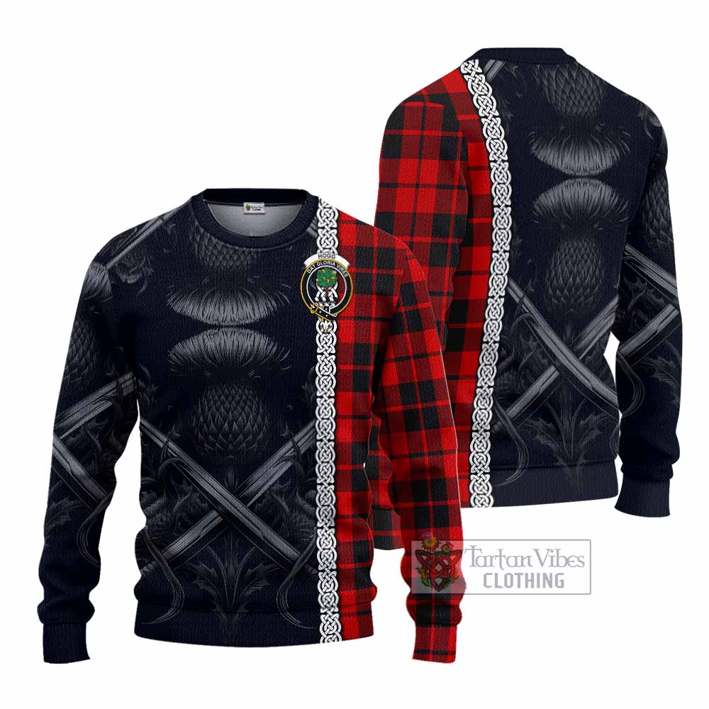 Tartan Vibes Clothing Hogg (Hog) Tartan Knitted Sweater with Family Crest Cross Sword Thistle Celtic Vibes