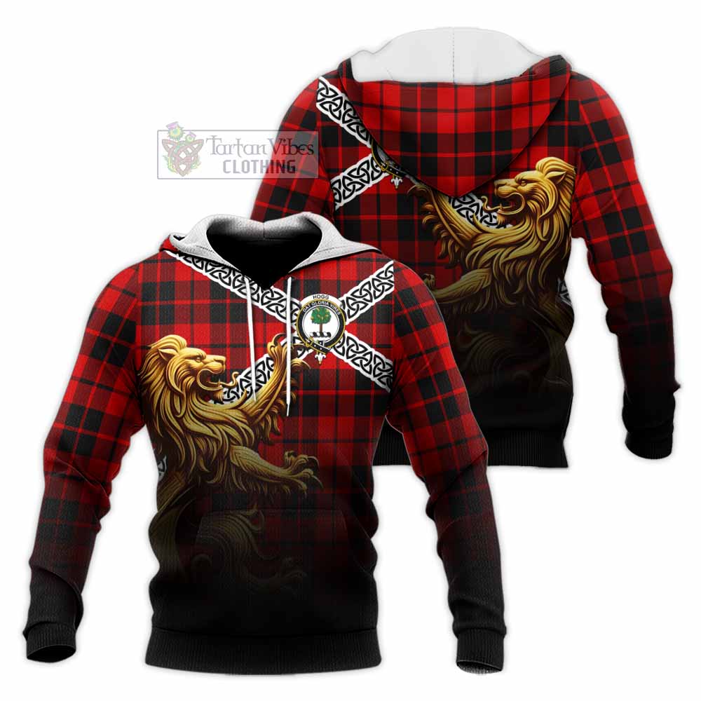 Hogg (Hog) Crest Tartan Knitted Hoodie with Golden Lion Emblem Celtic Style - Tartan Vibes Clothing