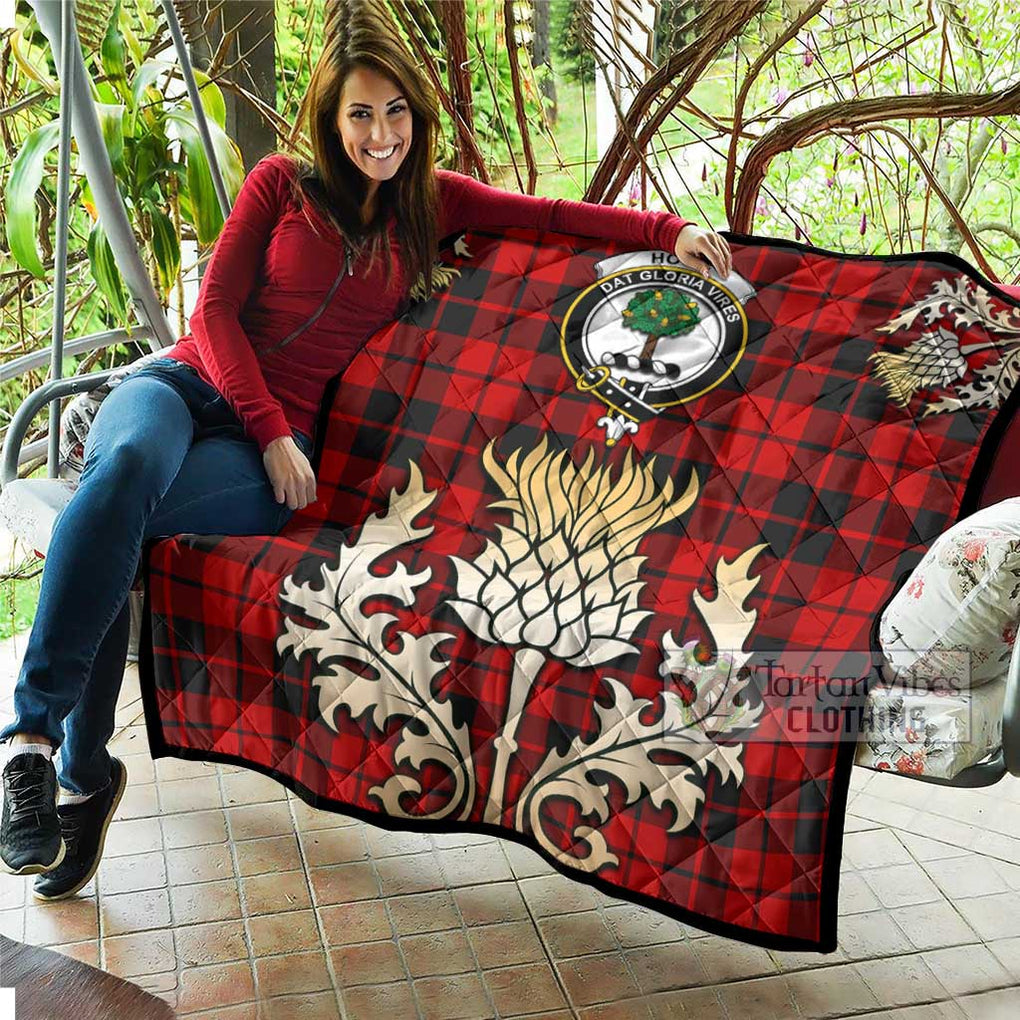 Tartan Vibes Clothing Hogg (Hog) Tartan Quilt with Family Crest and Golden Thistle Style