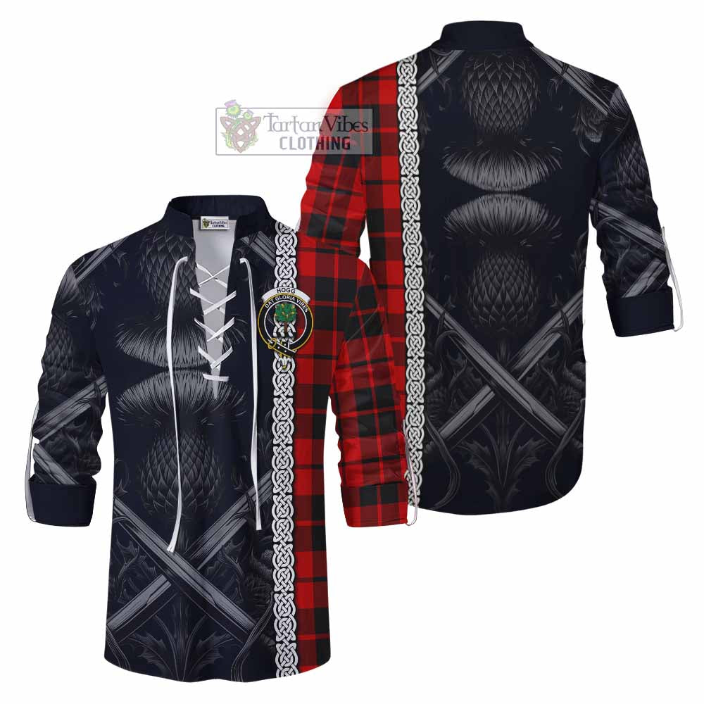 Tartan Vibes Clothing Hogg (Hog) Tartan Ghillie Kilt Shirt with Family Crest Cross Sword Thistle Celtic Vibes