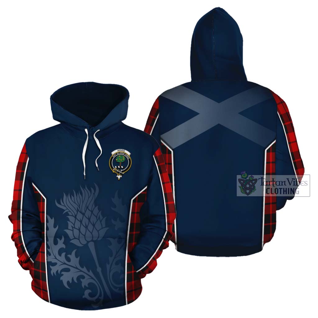 Tartan Vibes Clothing Hogg (Hog) Tartan Cotton Hoodie with Family Crest and Scottish Thistle Vibes Sport Style