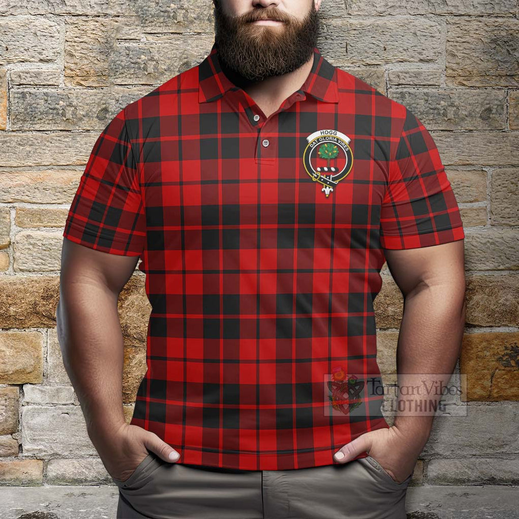 Tartan Vibes Clothing Hogg (Hog) Tartan Polo Shirt with Family Crest and Bearded Skull Holding Bottles of Whiskey