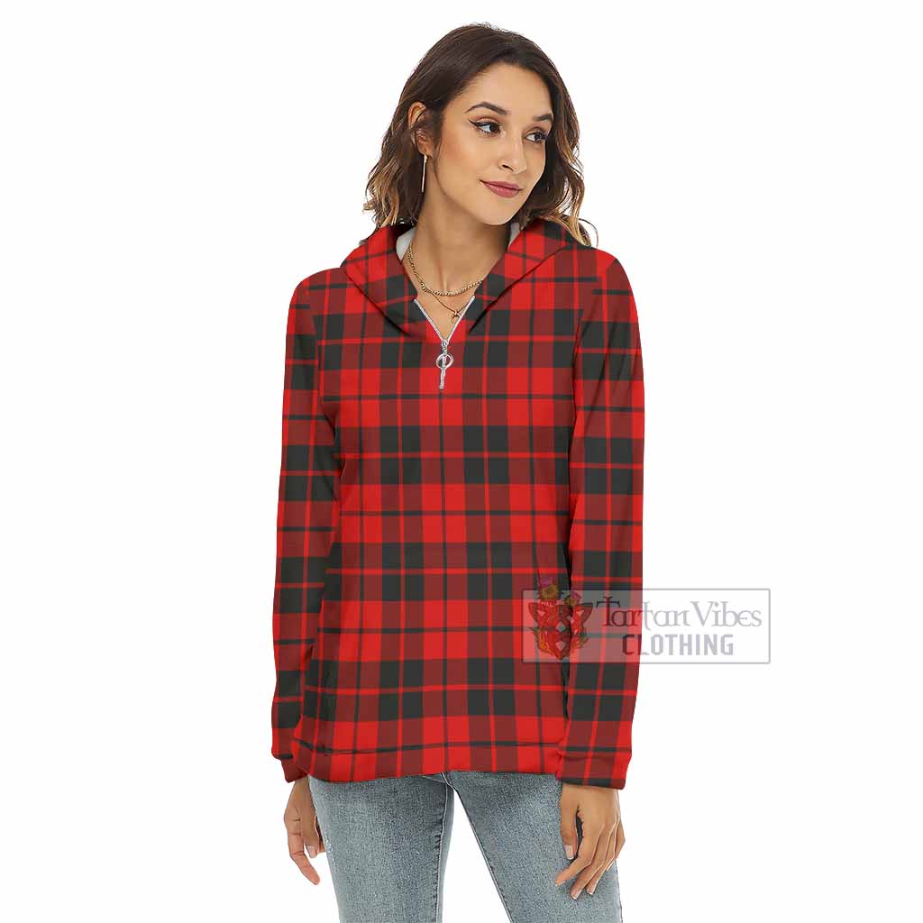 Tartan Vibes Clothing Hogg (Hog) Tartan Women's Borg  Half Zip Fleece Hoodie