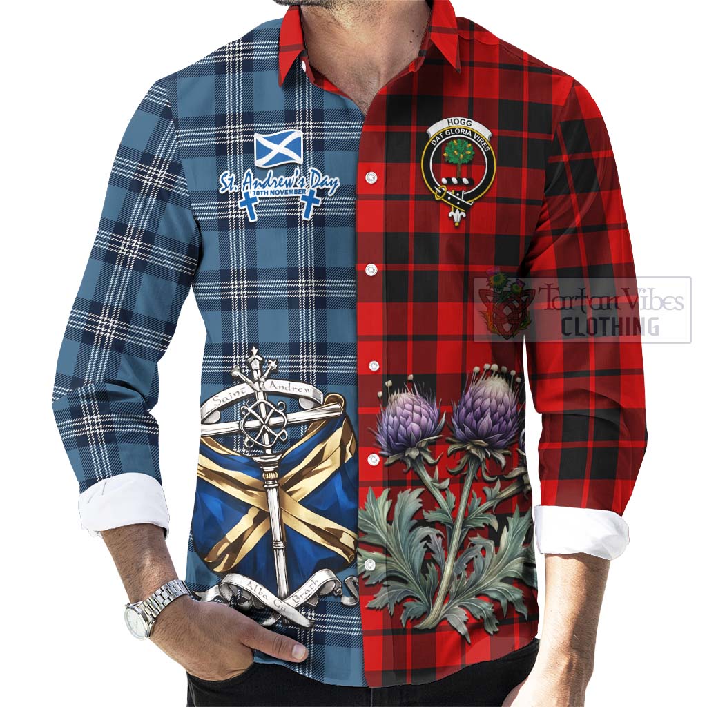 Tartan Vibes Clothing Hogg (Hog) Tartan Long Sleeve Button Shirt Happy St. Andrew's Day Half Tartan Style