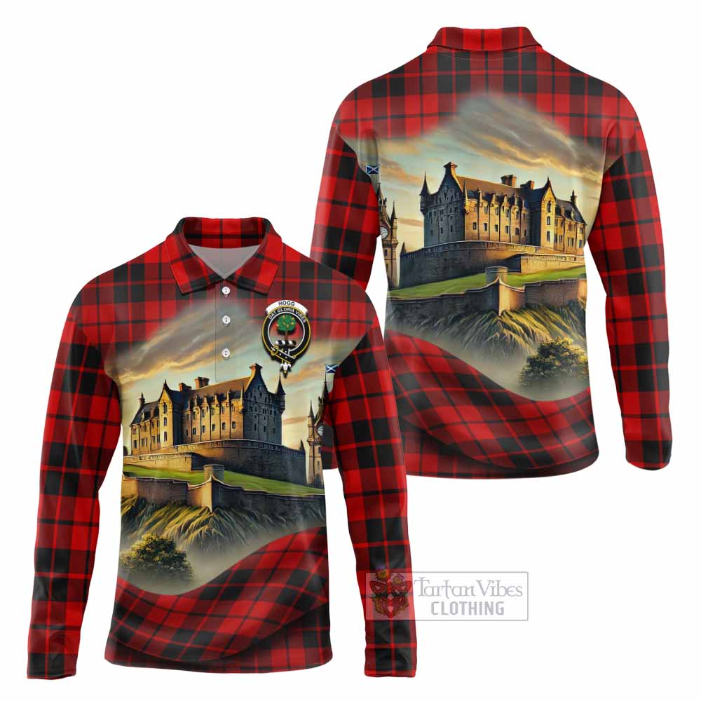 Hogg (Hog) Tartan Family Crest Long Sleeve Polo Shirt with Scottish Ancient Castle Style - Tartan Vibes Clothing