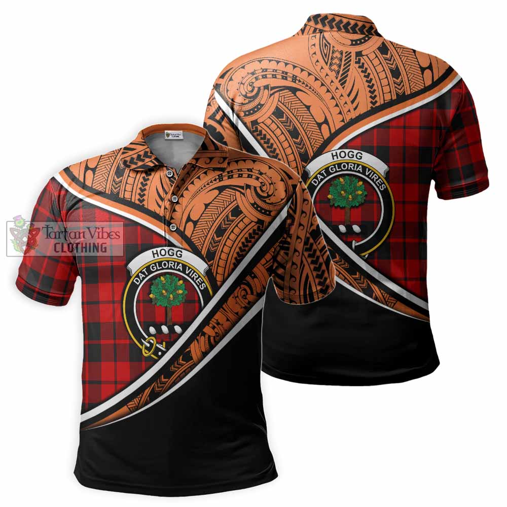 Tartan Vibes Clothing Hogg (Hog) Crest Tartan Polo Shirt with Maori Tattoo Style - Orange Version