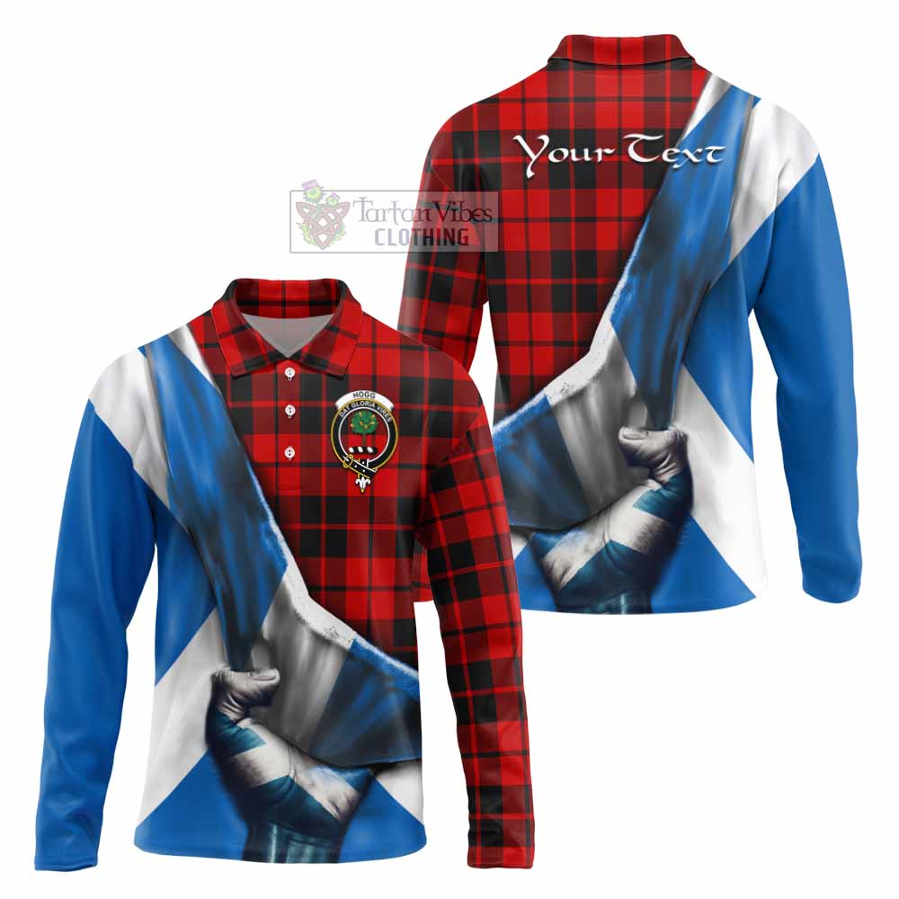 Tartan Vibes Clothing Hogg (Hog) Tartan Long Sleeve Polo Shirt with Family Crest Scotland Patriotic Style