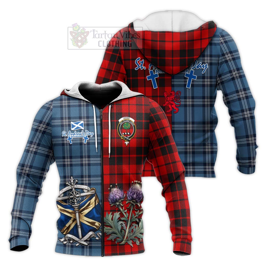 Tartan Vibes Clothing Hogg (Hog) Tartan Knitted Hoodie Happy St. Andrew's Day Half Tartan Style