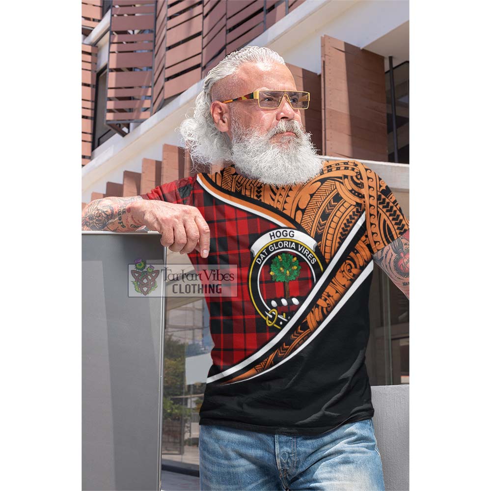 Tartan Vibes Clothing Hogg (Hog) Crest Tartan Cotton T-shirt with Maori Tattoo Style - Orange Version