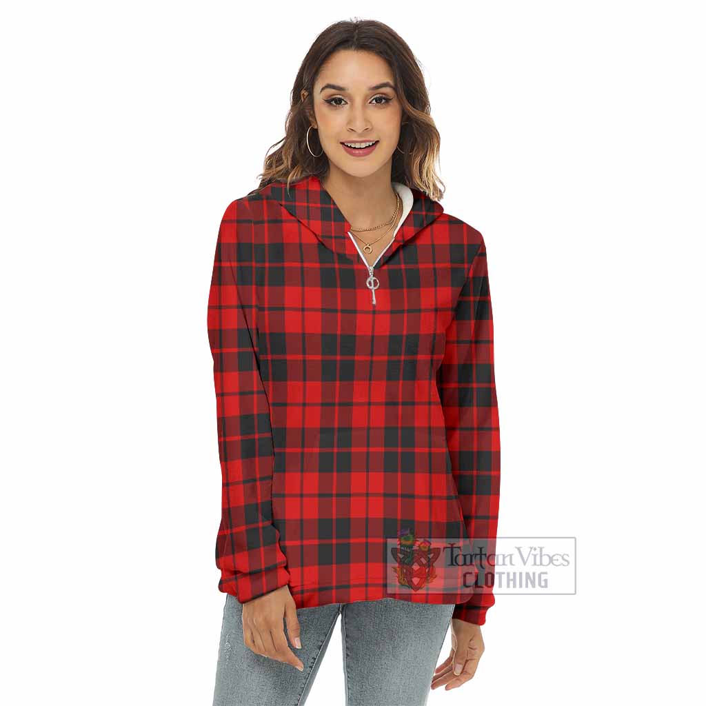 Tartan Vibes Clothing Hogg (Hog) Tartan Women's Borg  Half Zip Fleece Hoodie