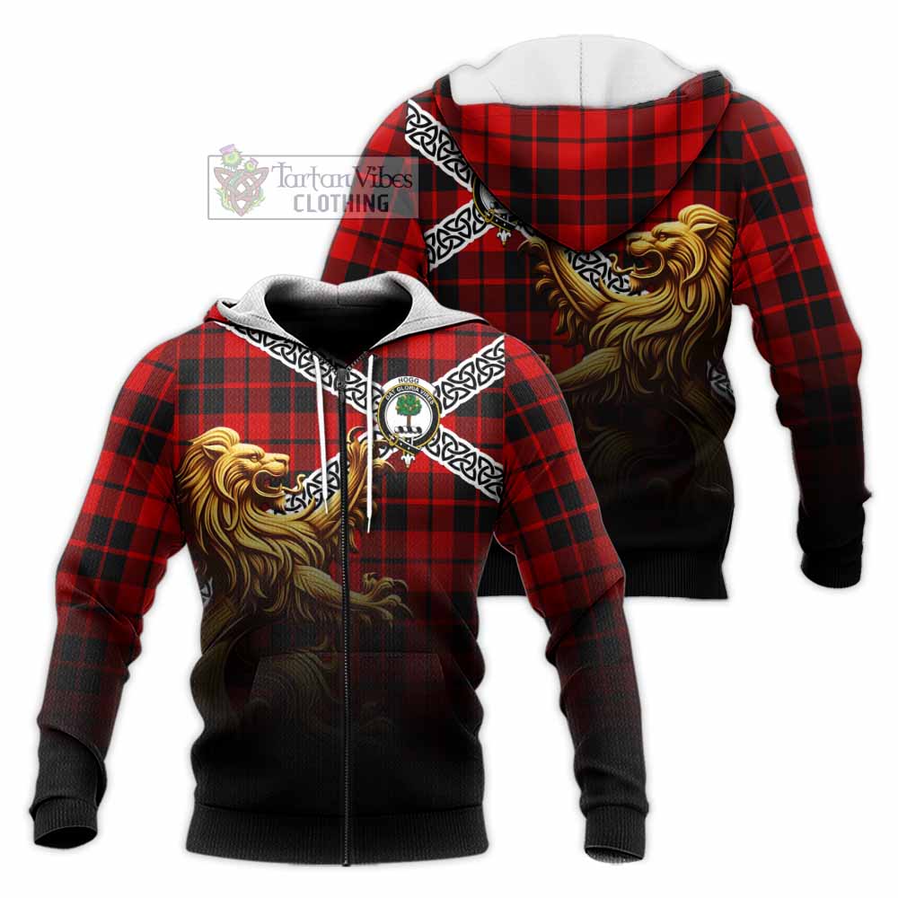 Hogg (Hog) Crest Tartan Knitted Hoodie with Golden Lion Emblem Celtic Style Unisex Knitted Zip Hoodie - Tartan Vibes Clothing