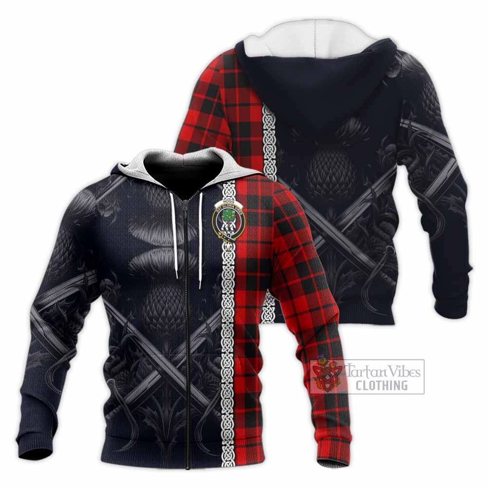 Tartan Vibes Clothing Hogg (Hog) Tartan Knitted Hoodie with Family Crest Cross Sword Thistle Celtic Vibes