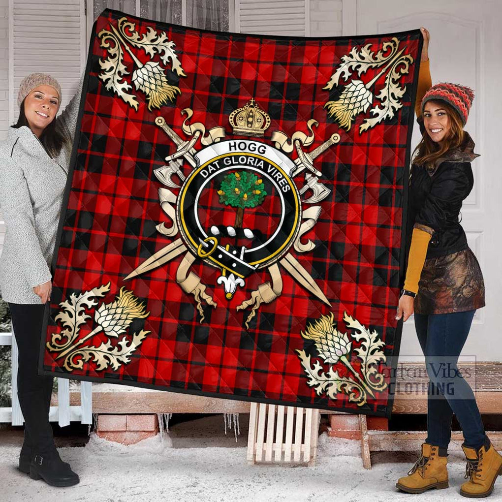 Tartan Vibes Clothing Hogg (Hog) Tartan Quilt with Family Crest and Scottish Golden Courage Shield