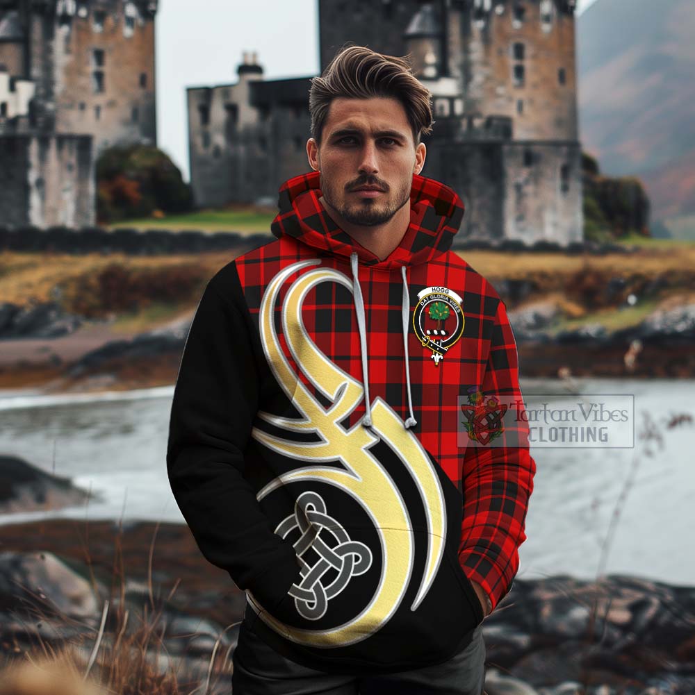 Tartan Vibes Clothing Hogg (Hog) Tartan Cotton Hoodie with Family Crest and Celtic Symbol Style