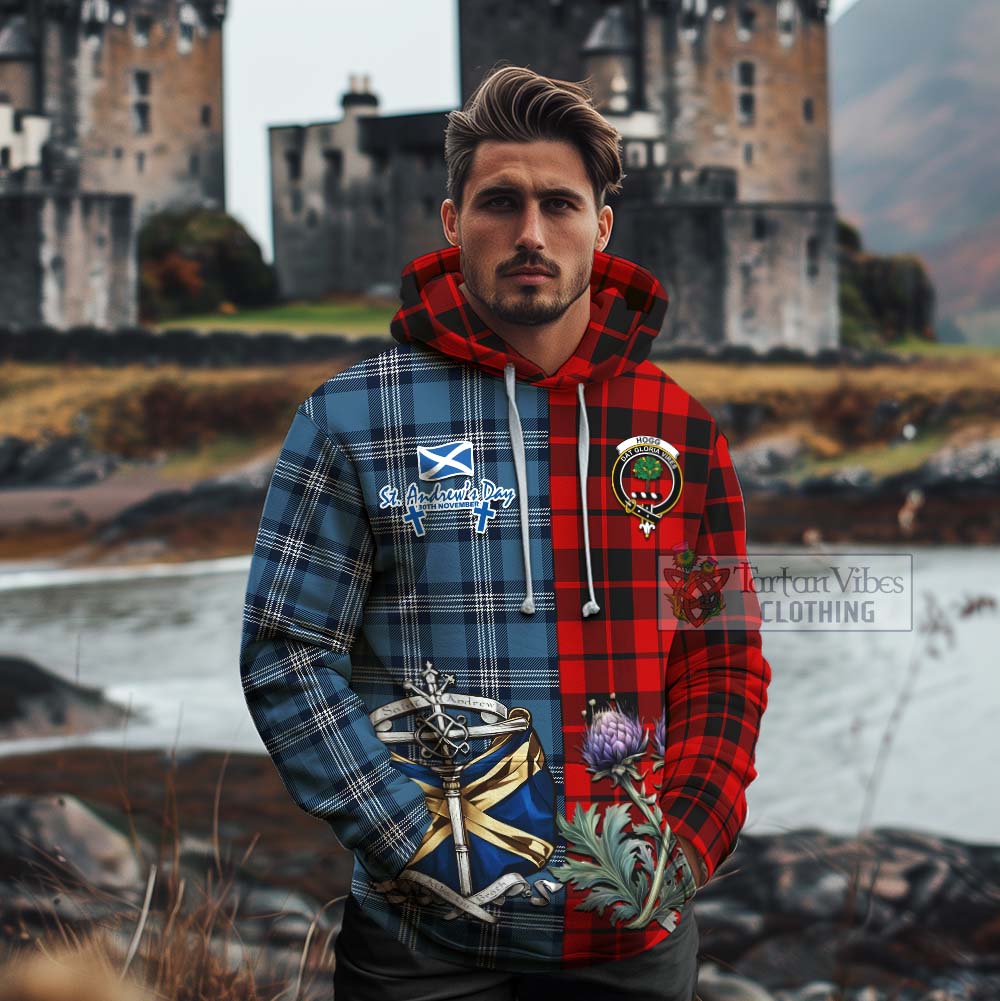 Tartan Vibes Clothing Hogg (Hog) Tartan Cotton Hoodie Happy St. Andrew's Day Half Tartan Style