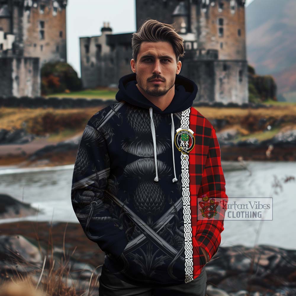 Tartan Vibes Clothing Hogg (Hog) Tartan Cotton Hoodie with Family Crest Cross Sword Thistle Celtic Vibes