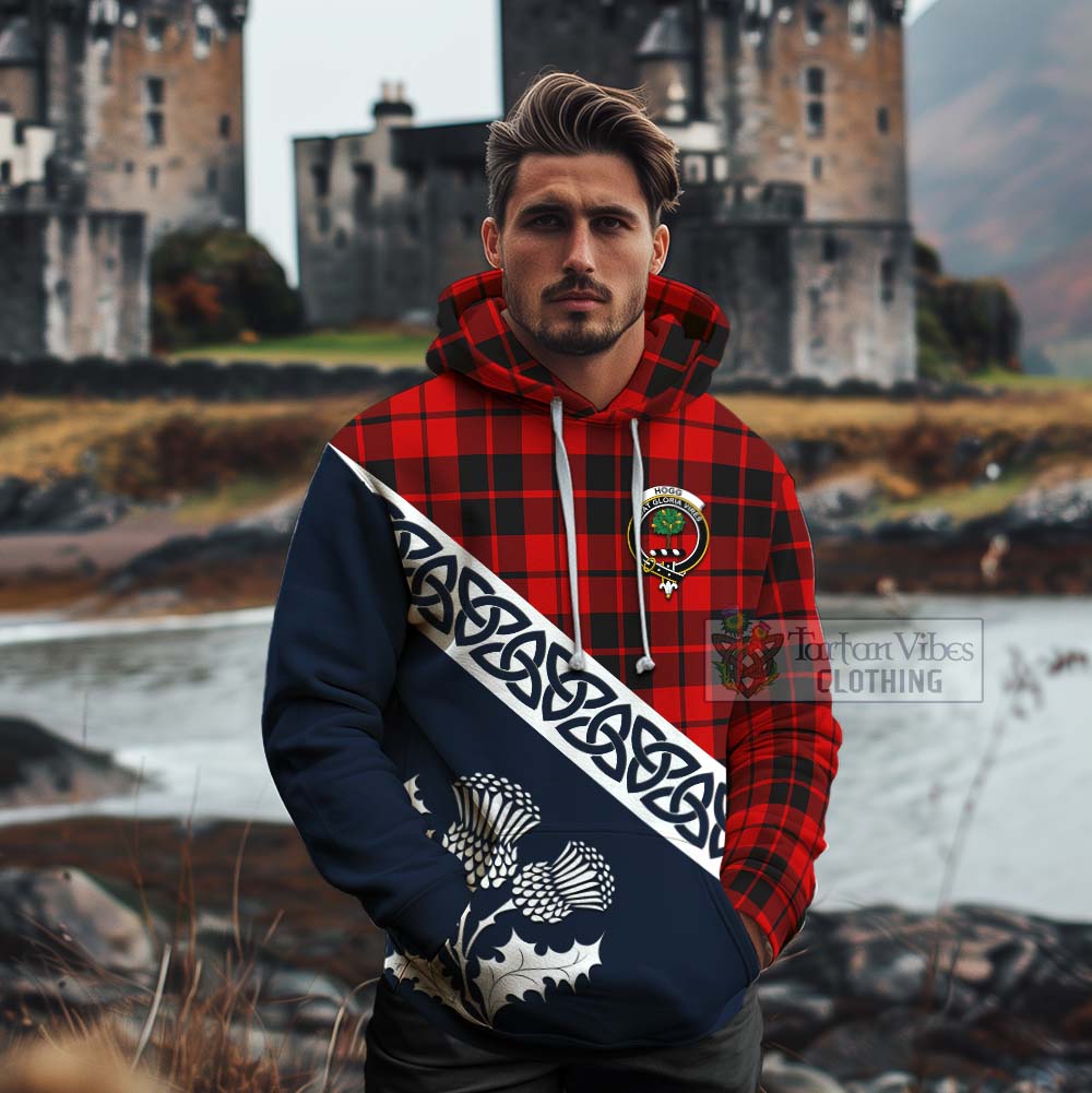 Tartan Vibes Clothing Hogg (Hog) Tartan Cotton Hoodie Featuring Thistle and Scotland Map