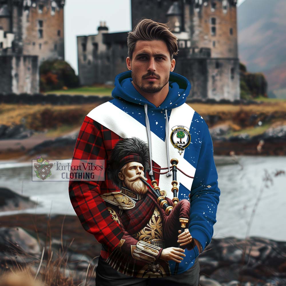 Tartan Vibes Clothing Hogg (Hog) Tartan Cotton Hoodie with Family Crest Scottish Bagpiper Vibes