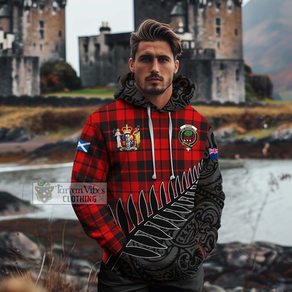 Tartan Vibes Clothing Hogg (Hog) Crest Tartan Cotton Hoodie with New Zealand Silver Fern Half Style