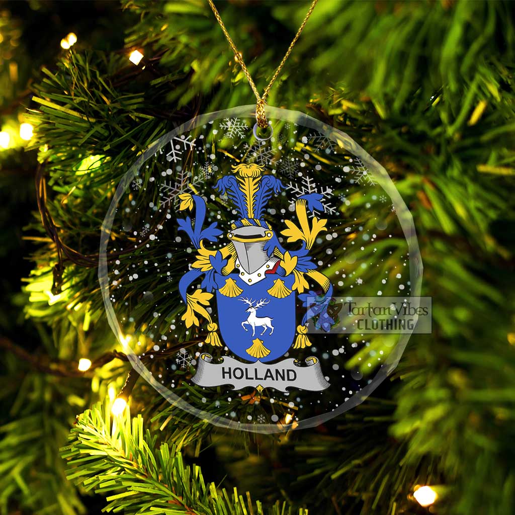 Holland Irish Clan Christmas Glass Ornament with Coat of Arms Transparent Glass Circle - 2D-tartanvibesclothing