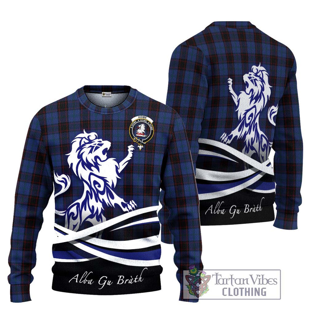 Home (Hume) Tartan Knitted Sweater with Alba Gu Brath Regal Lion Emblem Unisex - Tartanvibesclothing Shop